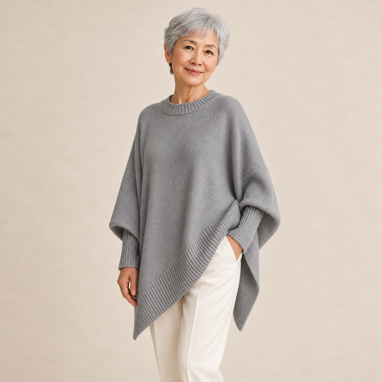 Livia – Oversize-Poncho-Pullover – Grau