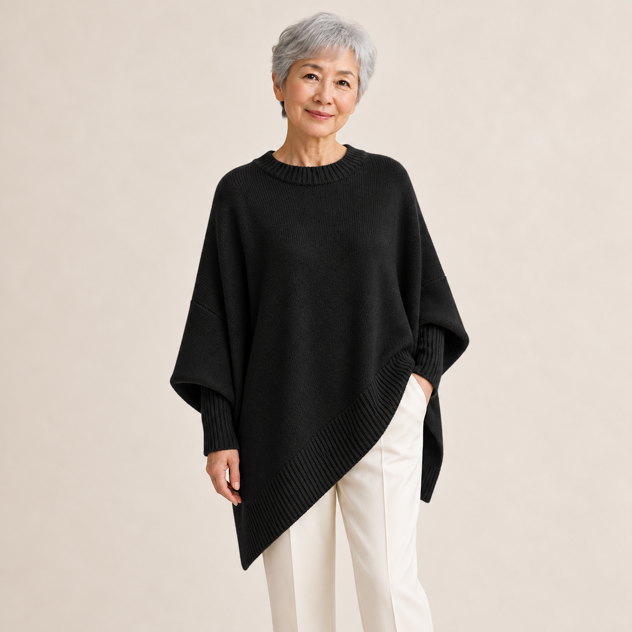 Livia – Oversize-Poncho-Pullover – Schwarz