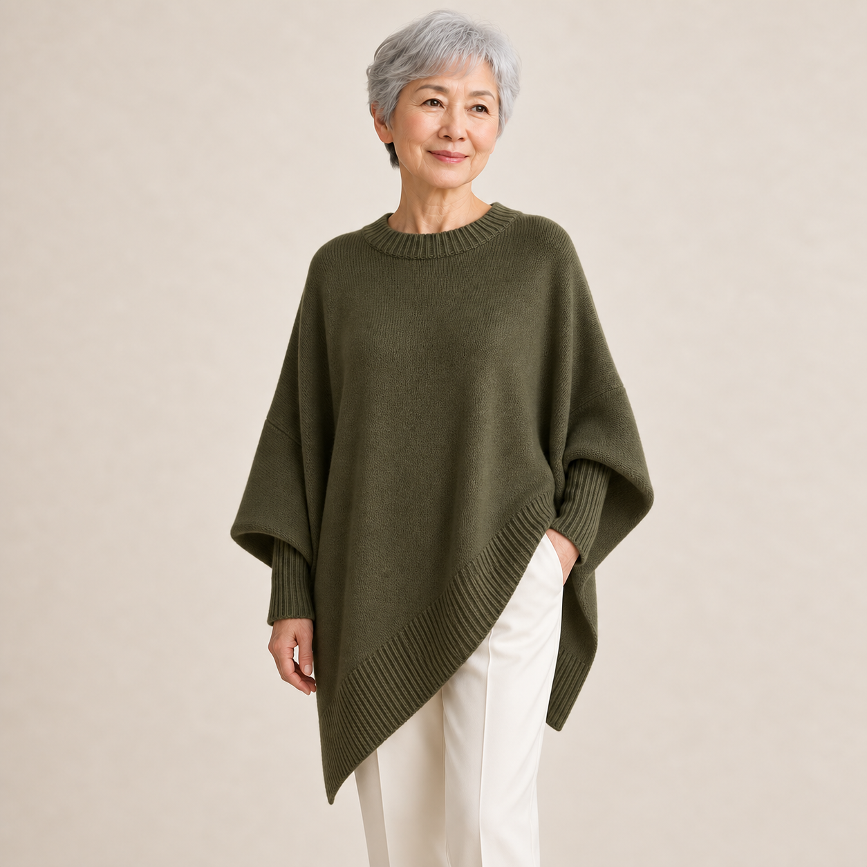 Livia – Oversize-Poncho-Pullover – Olivgrün
