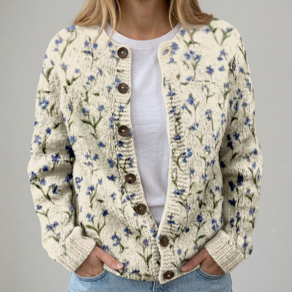 Romy – Strickjacke mit Herbstblumenmuster, Ansicht 1
