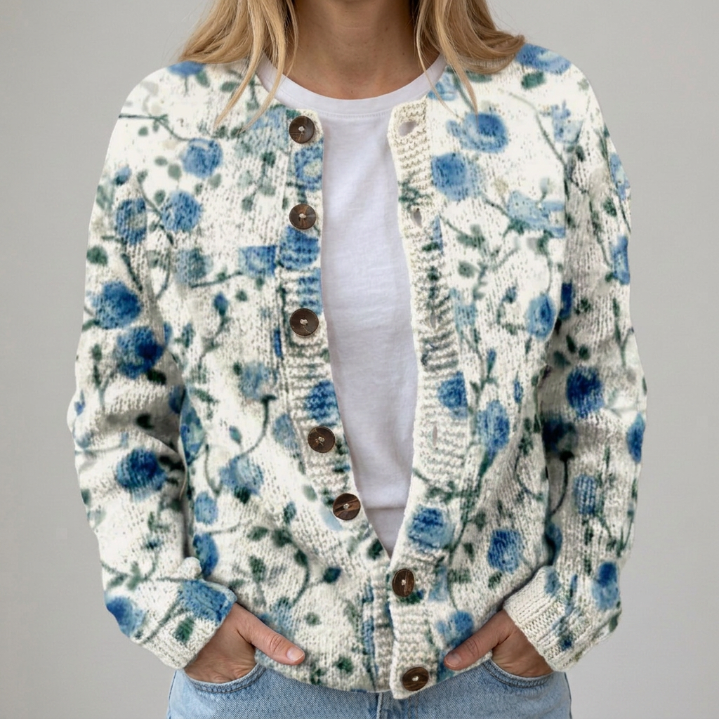 Marlene – Strickjacke mit Herbstblumenmuster, Ansicht 1