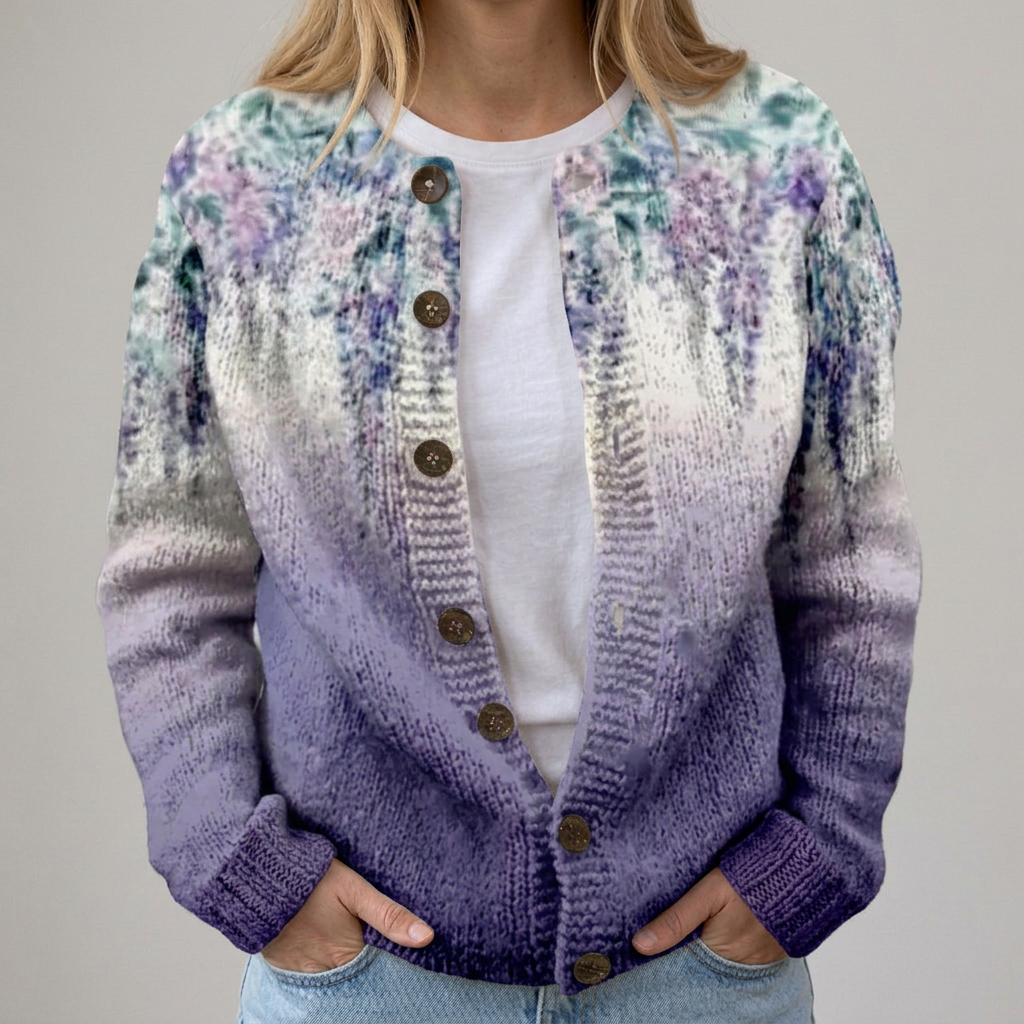 Victoria – Strickjacke mit Herbstblumenmuster, Ansicht 1