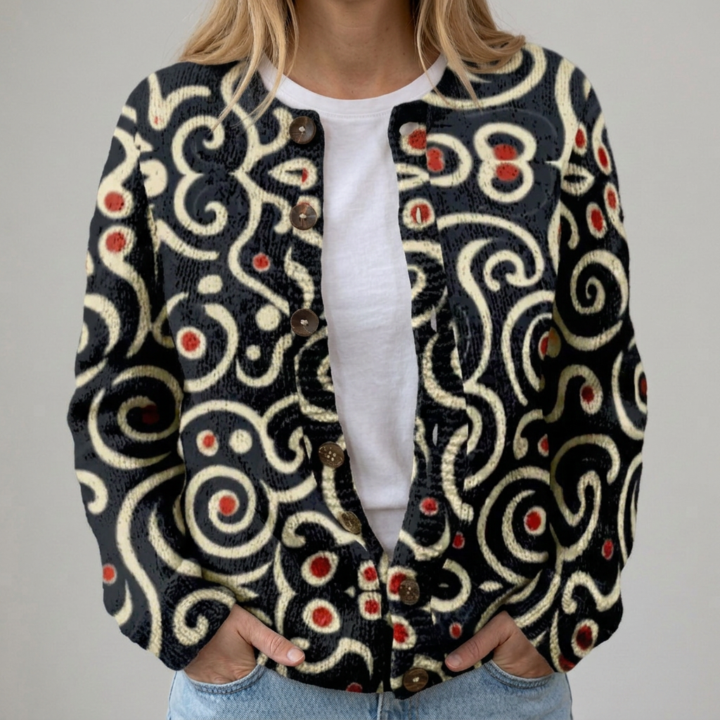 Johanna – Strickjacke mit Herbstblumenmuster, Ansicht 1