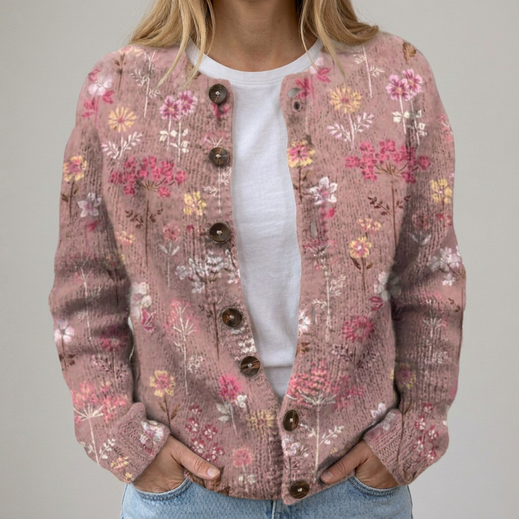 Mina – Strickjacke mit Herbstblumenmuster, Ansicht 1