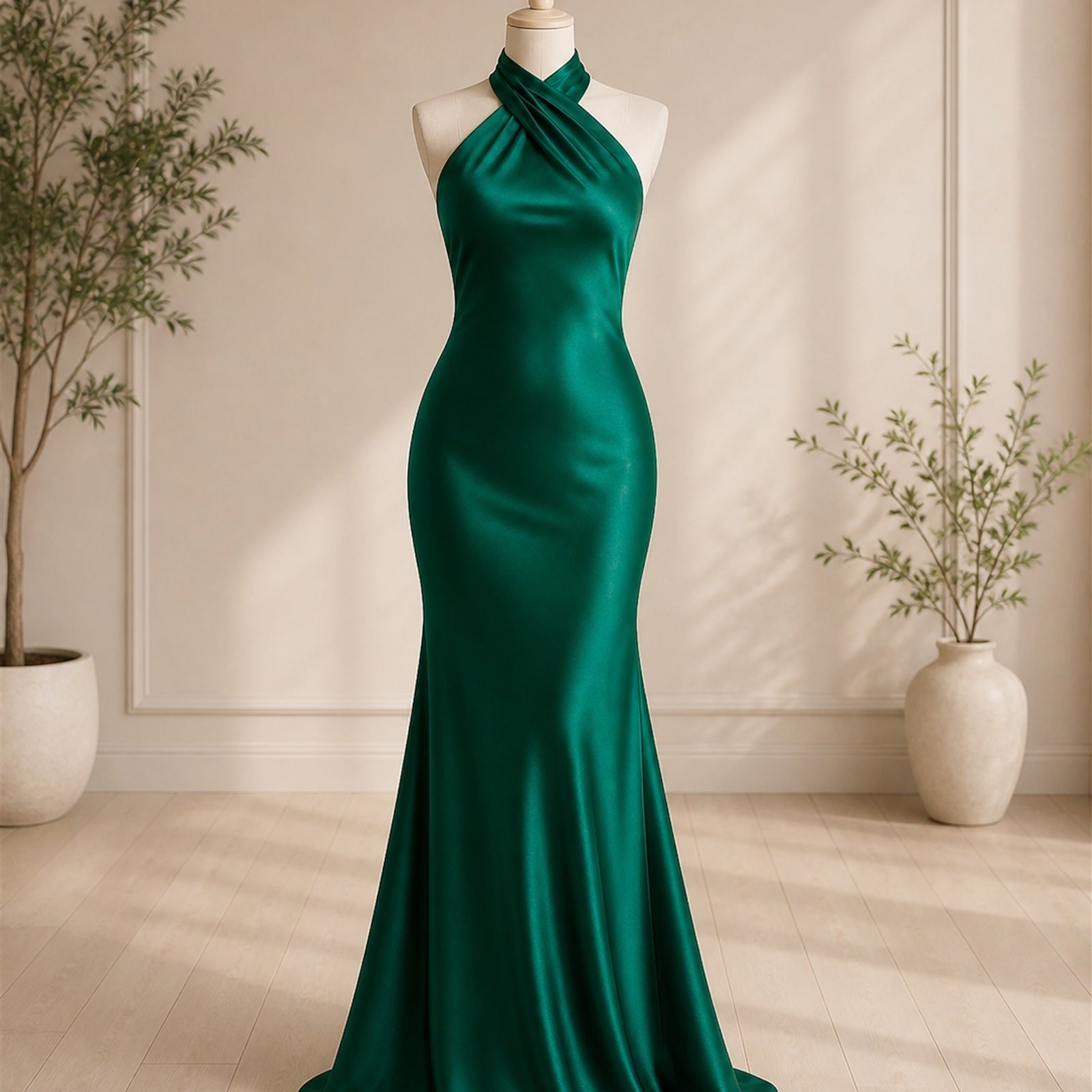 Rochie maxi verde Mara prezentată pe manechin