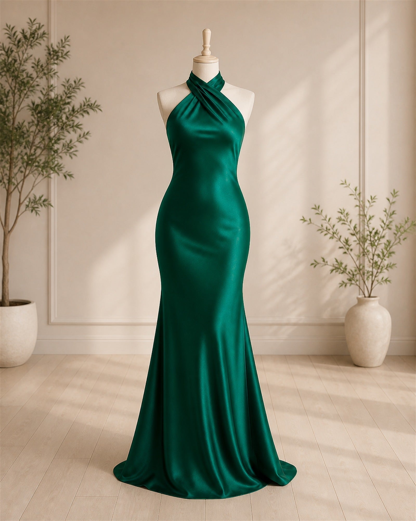 Rochie maxi verde Mara prezentată pe manechin