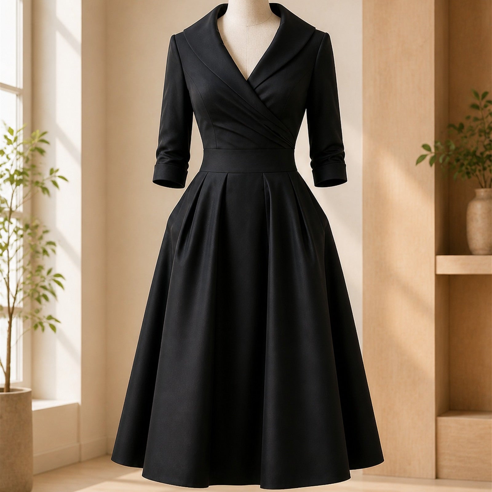 Rochie Negru Maria-Larisa prezentată pe manechin