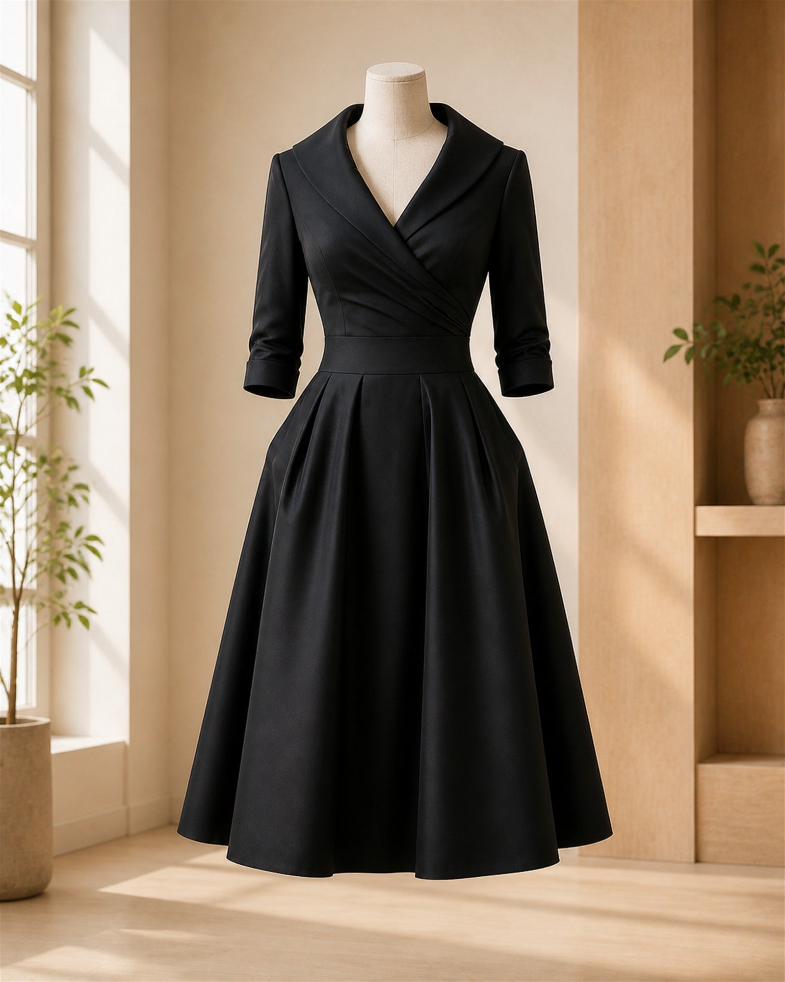 Rochie Negru Maria-Larisa prezentată pe manechin