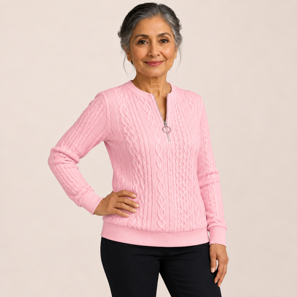 Maria-Valentina Pullover – Rosa – Modelpose