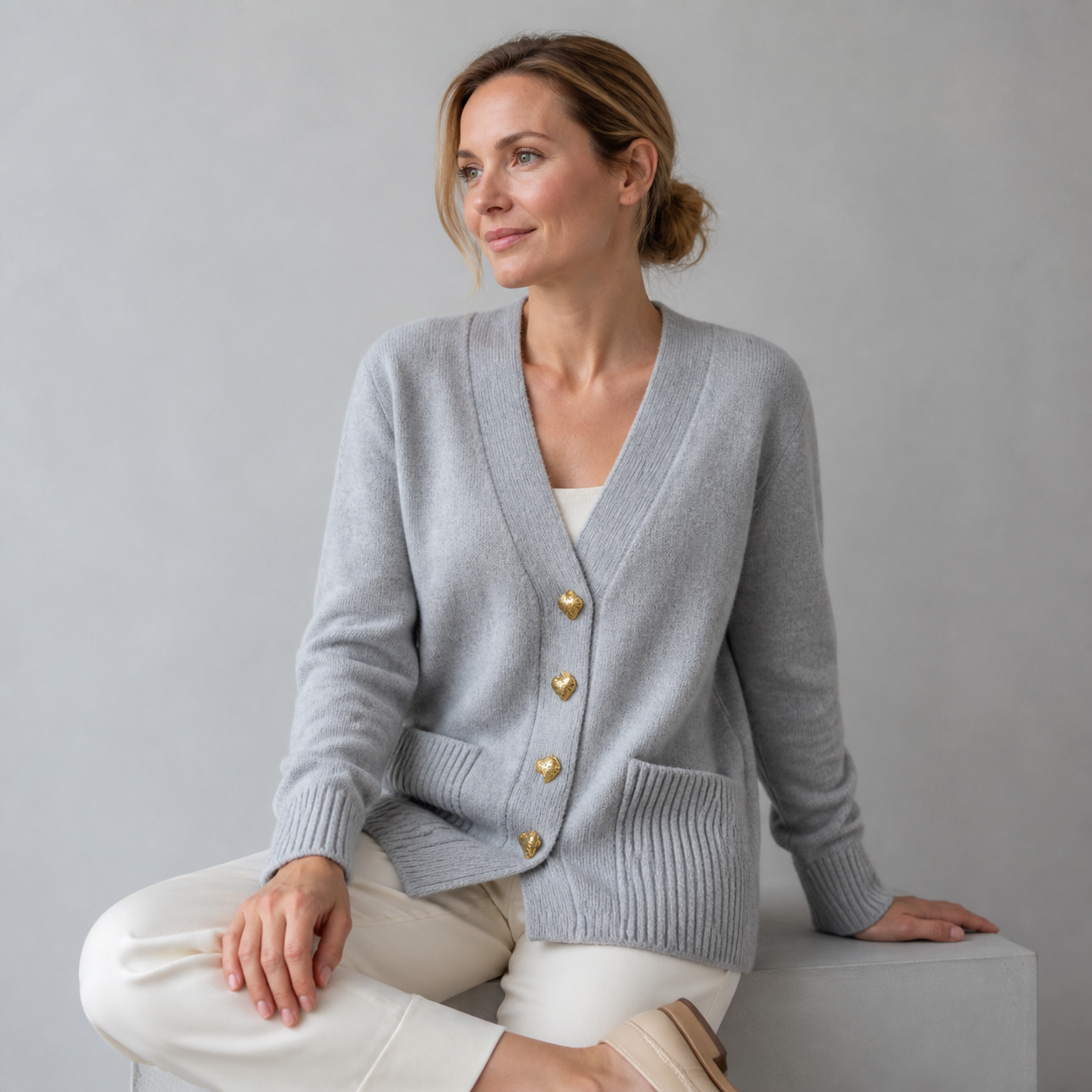 Michaela cardigan Gri - model așezat