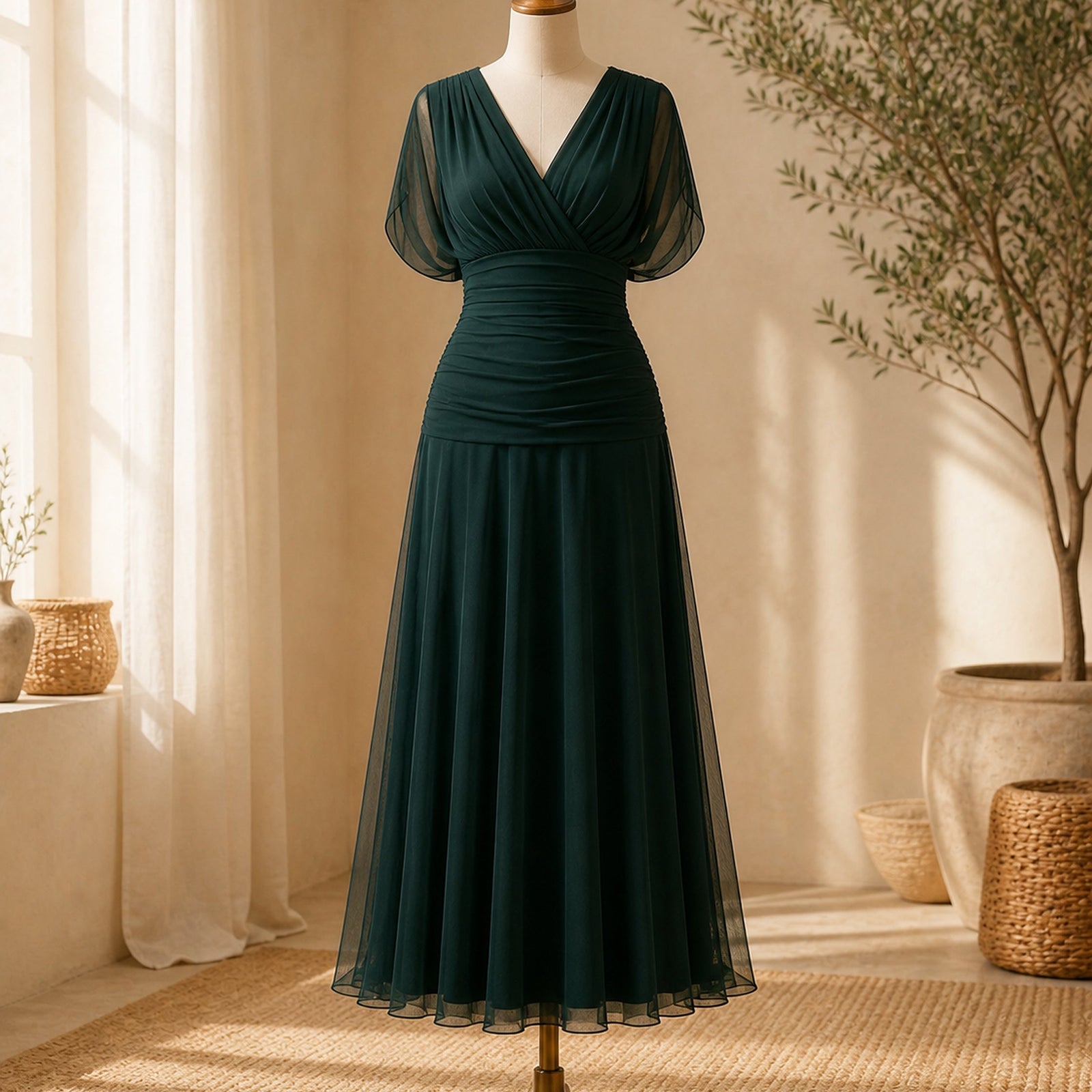 Mikaela Verde Întunecat – rochie maxi pe manechin