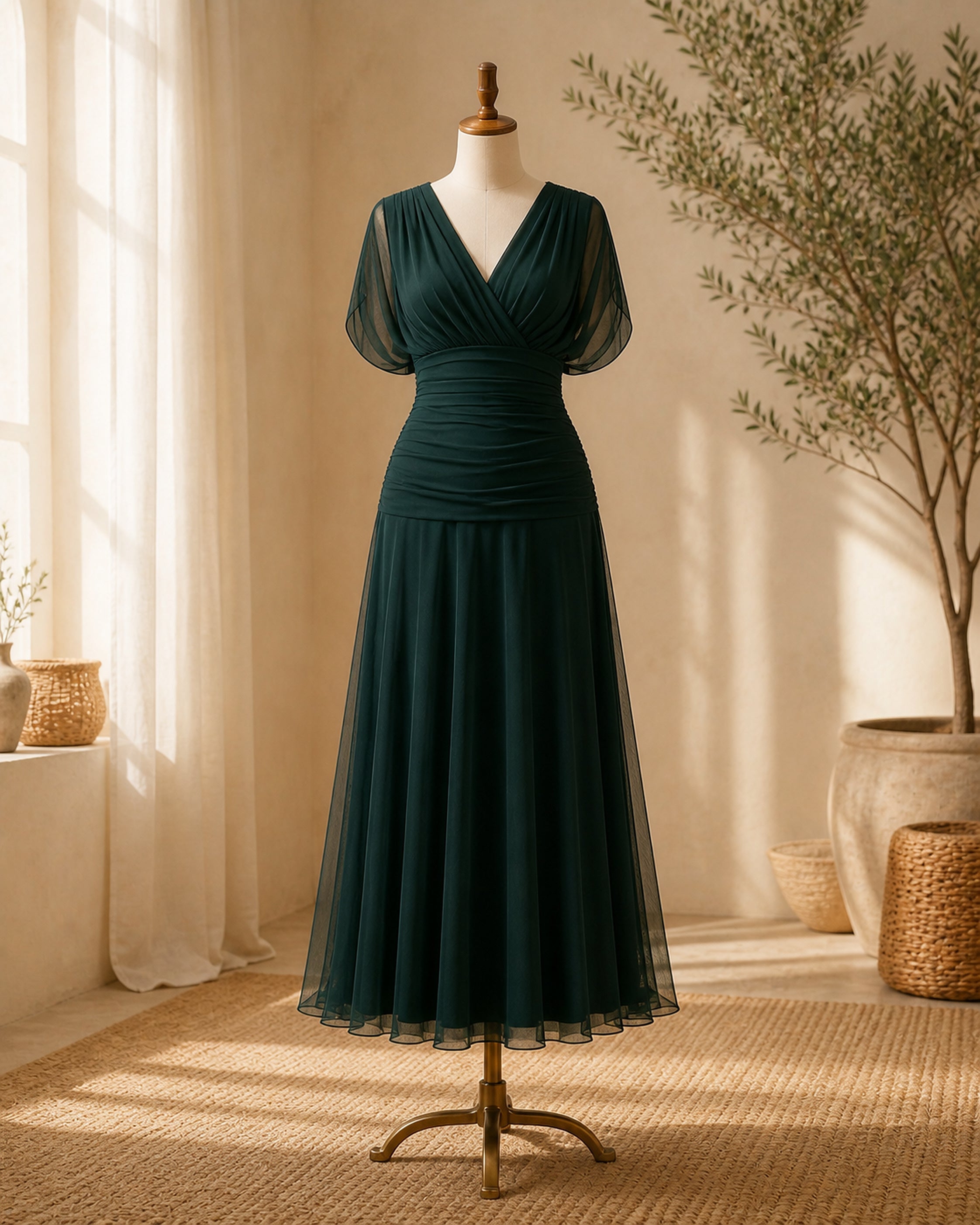 Mikaela Verde Întunecat – rochie maxi pe manechin