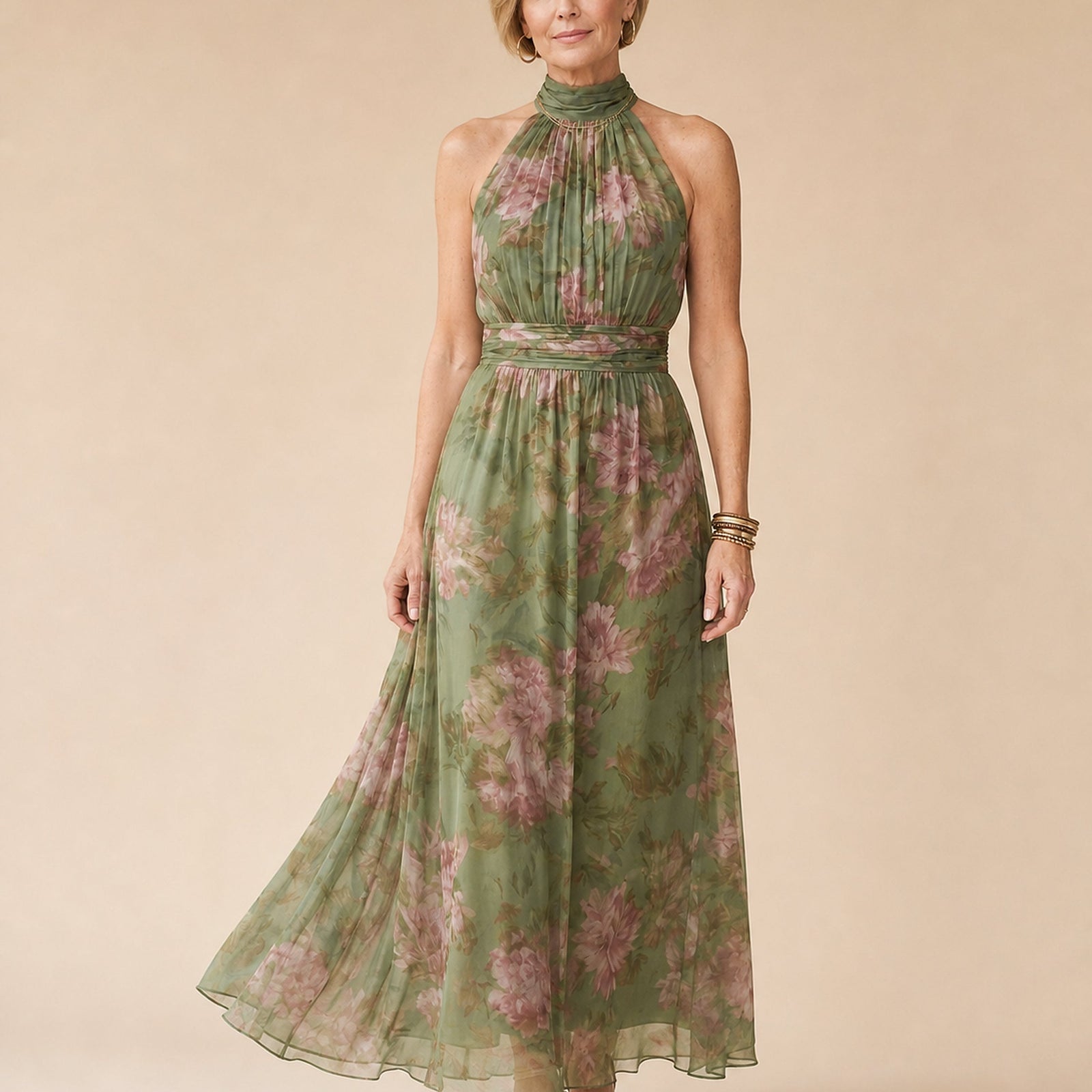 Mirelle rochie midi florală - vedere frontală în studio