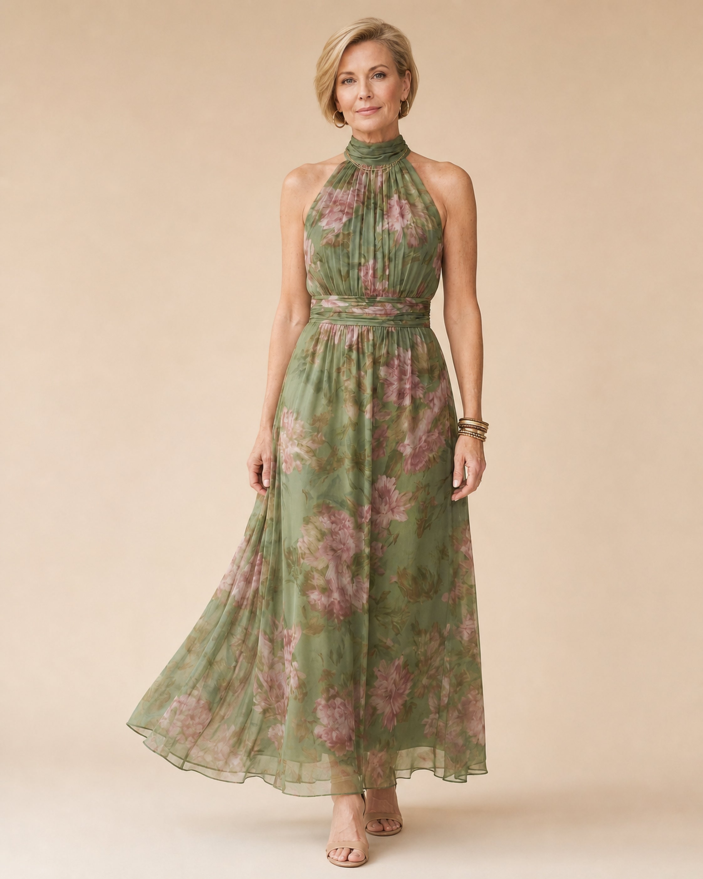 Mirelle rochie midi florală - vedere frontală în studio