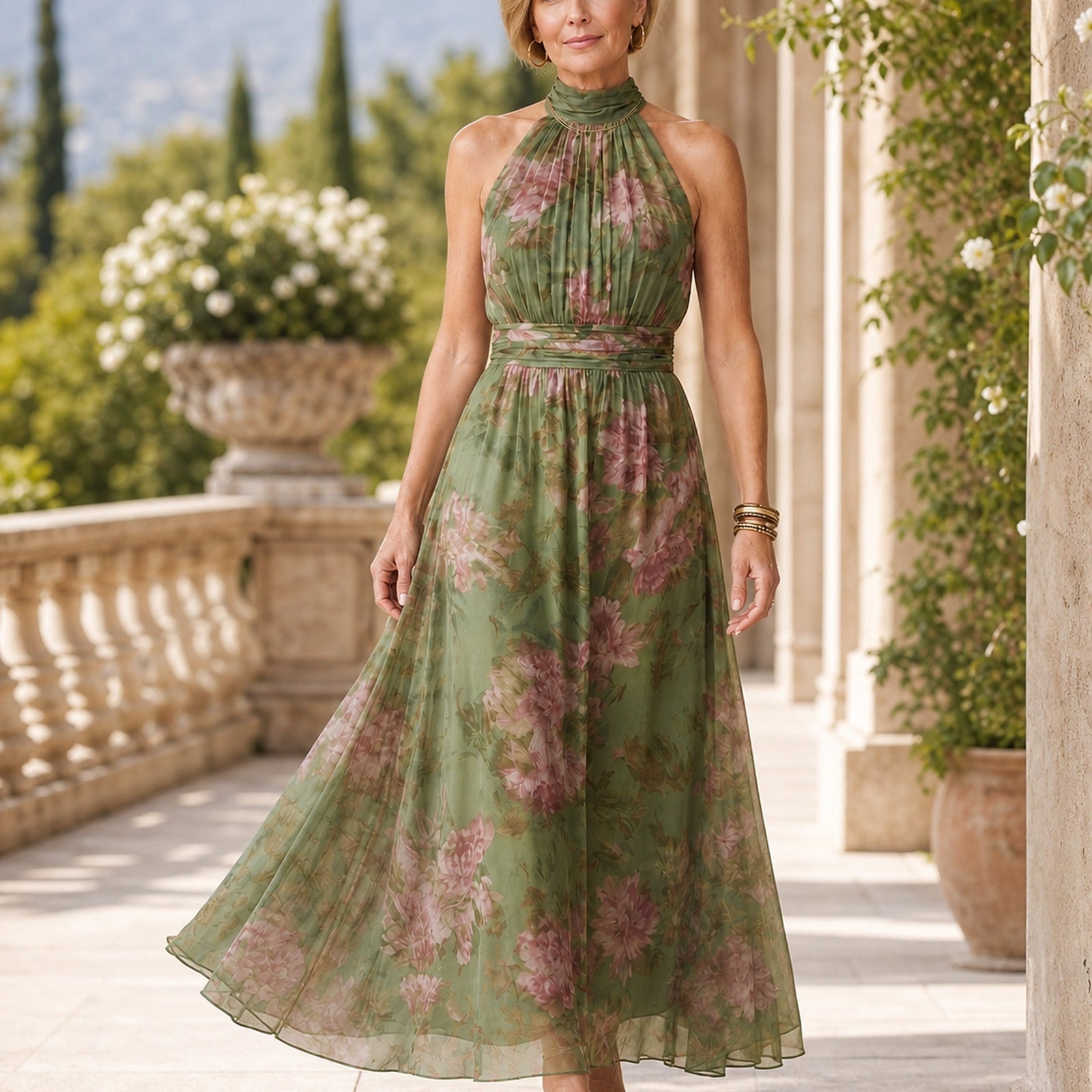 Mirelle rochie midi florală - purtată în exterior