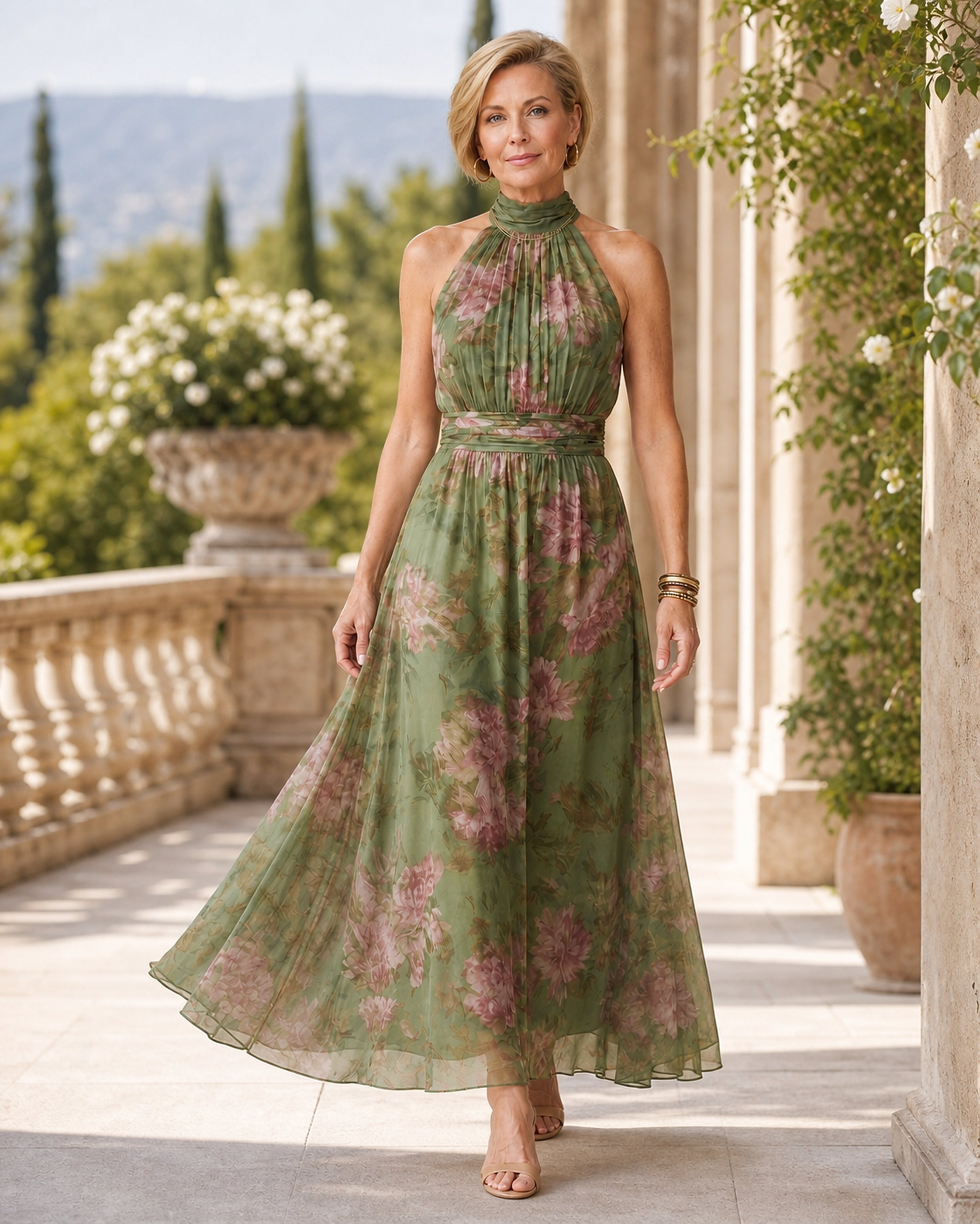 Mirelle rochie midi florală - purtată în exterior
