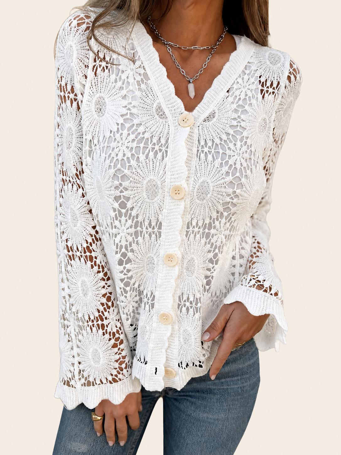 Nadia | Bequeme Spitze Cardigan – uniforme Produktaufnahme