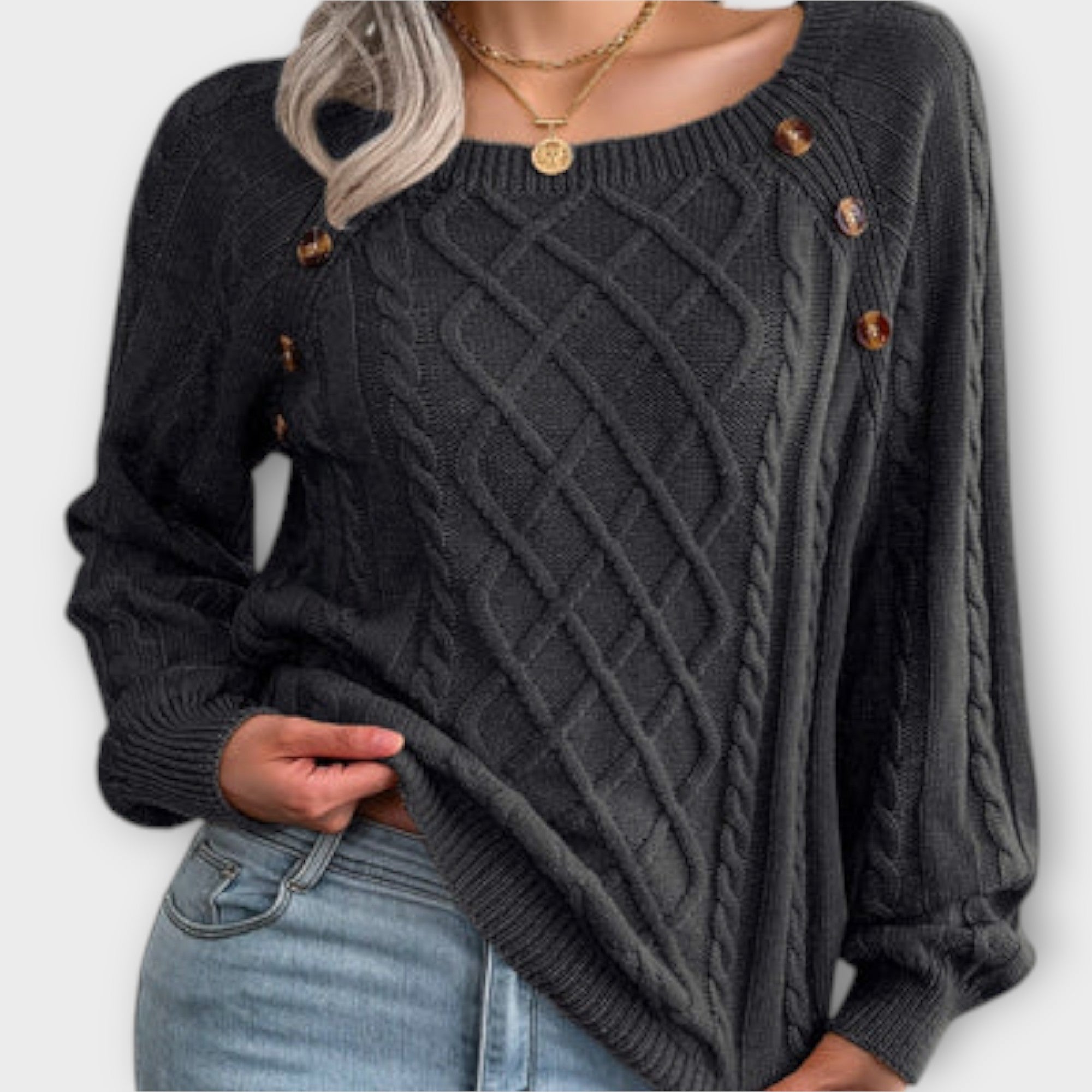 Neppari - pulover tricotat cu nasturi, culoare Negru
