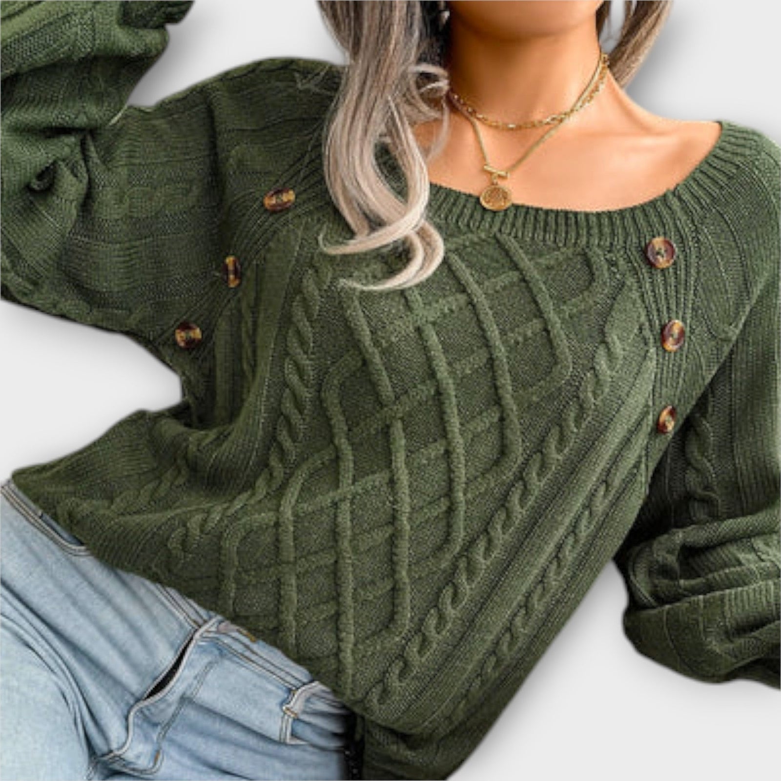 Neppari - pulover tricotat cu nasturi, culoare Verde