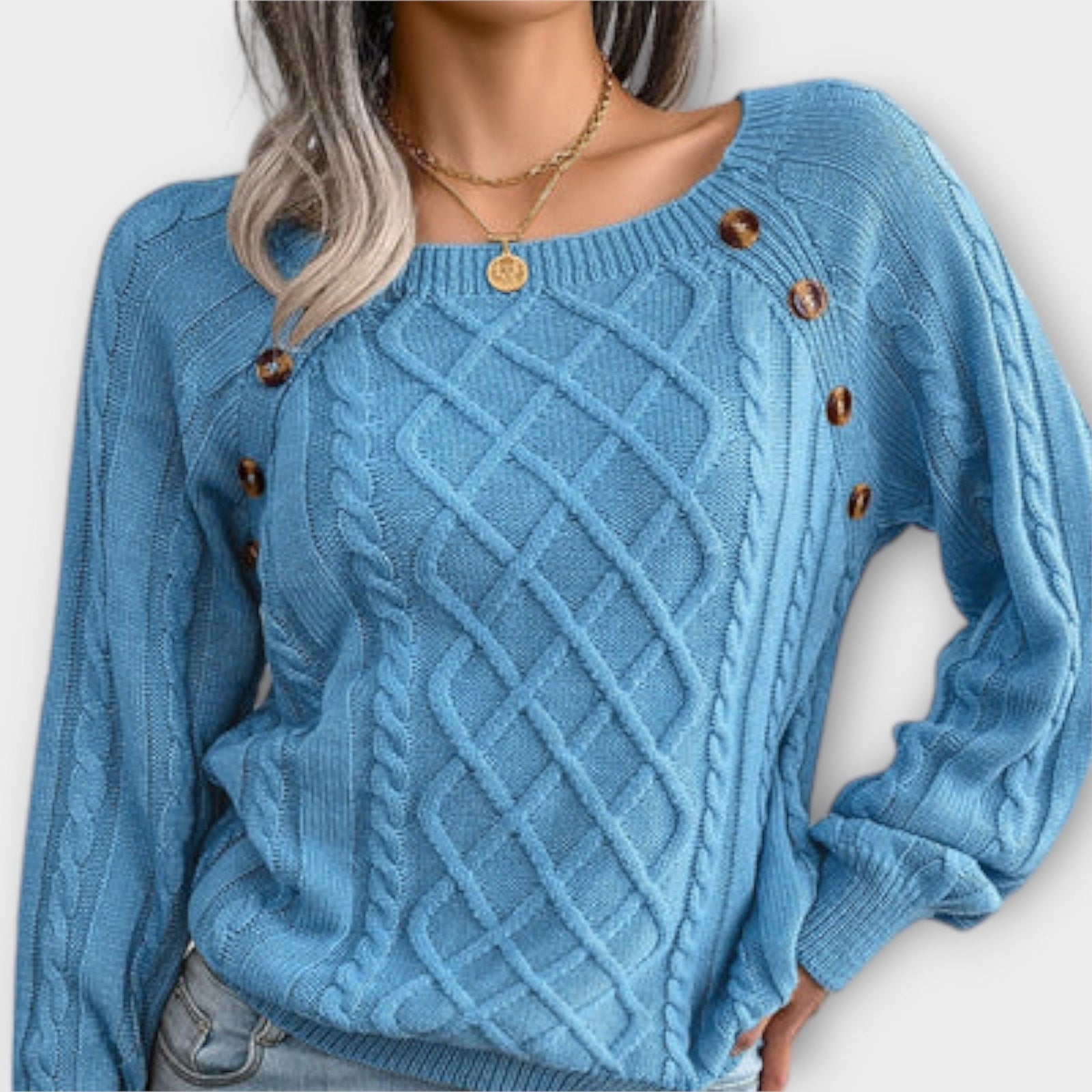 Neppari - pulover tricotat cu nasturi, culoare Albastru