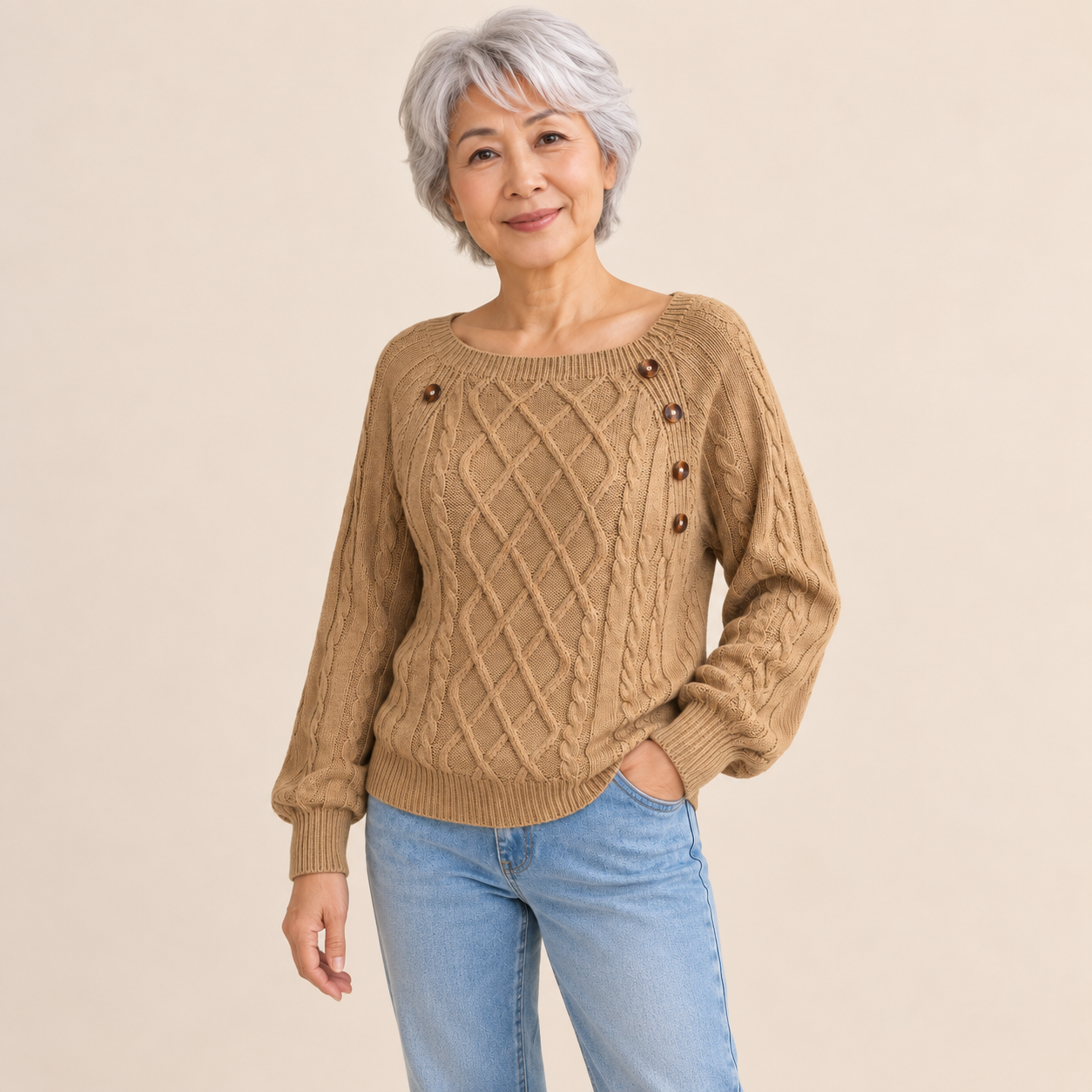 Neppari Pullover – Khaki – vollständige Ansicht am Model