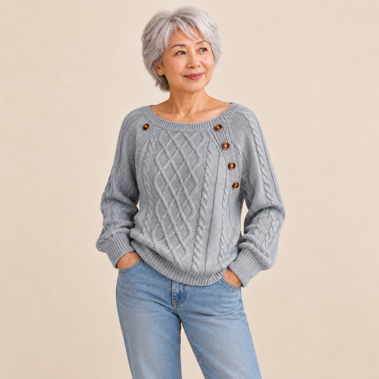 Neppari Pullover – Grau – vollständige Ansicht am Model