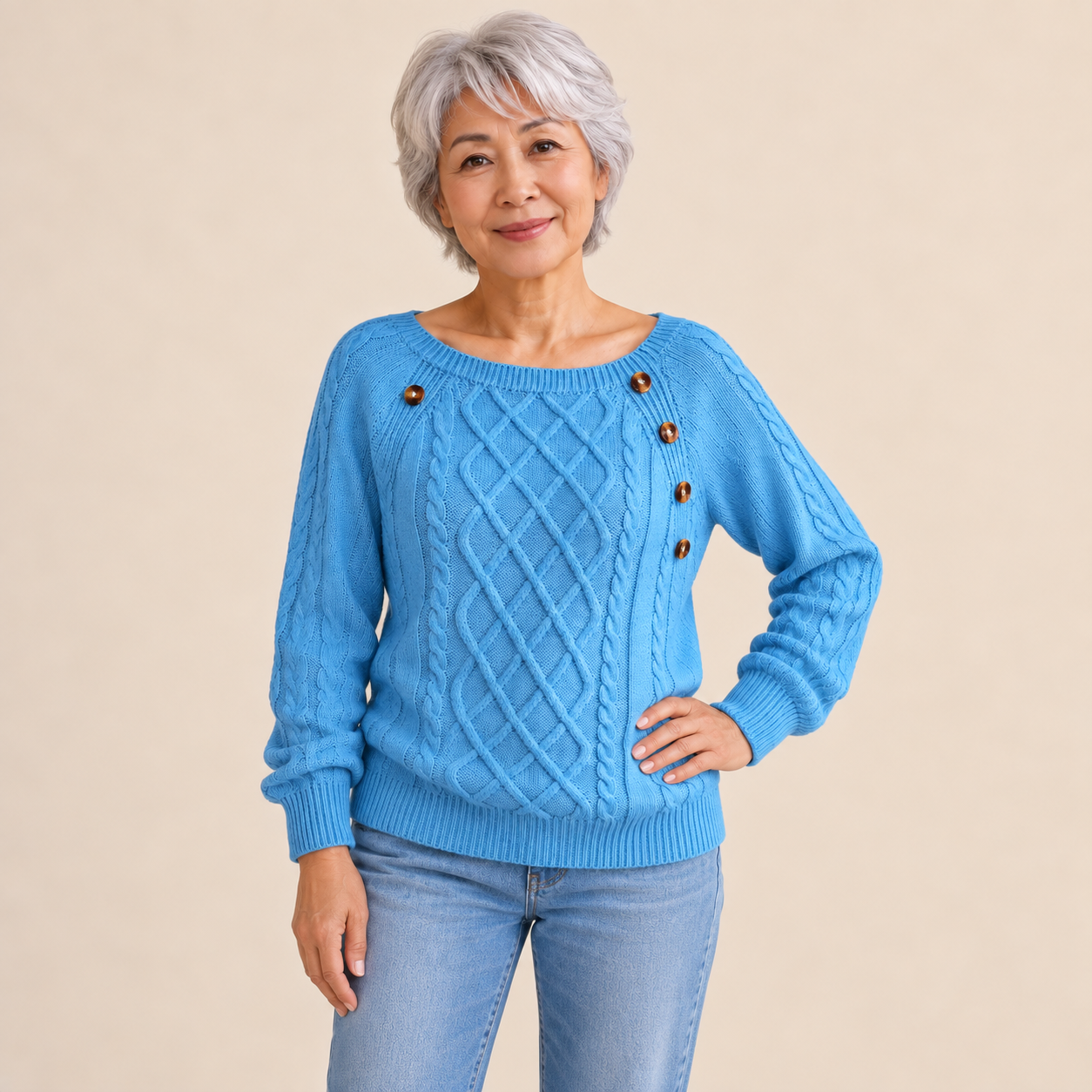 Neppari Pullover – Blau – vollständige Ansicht am Model