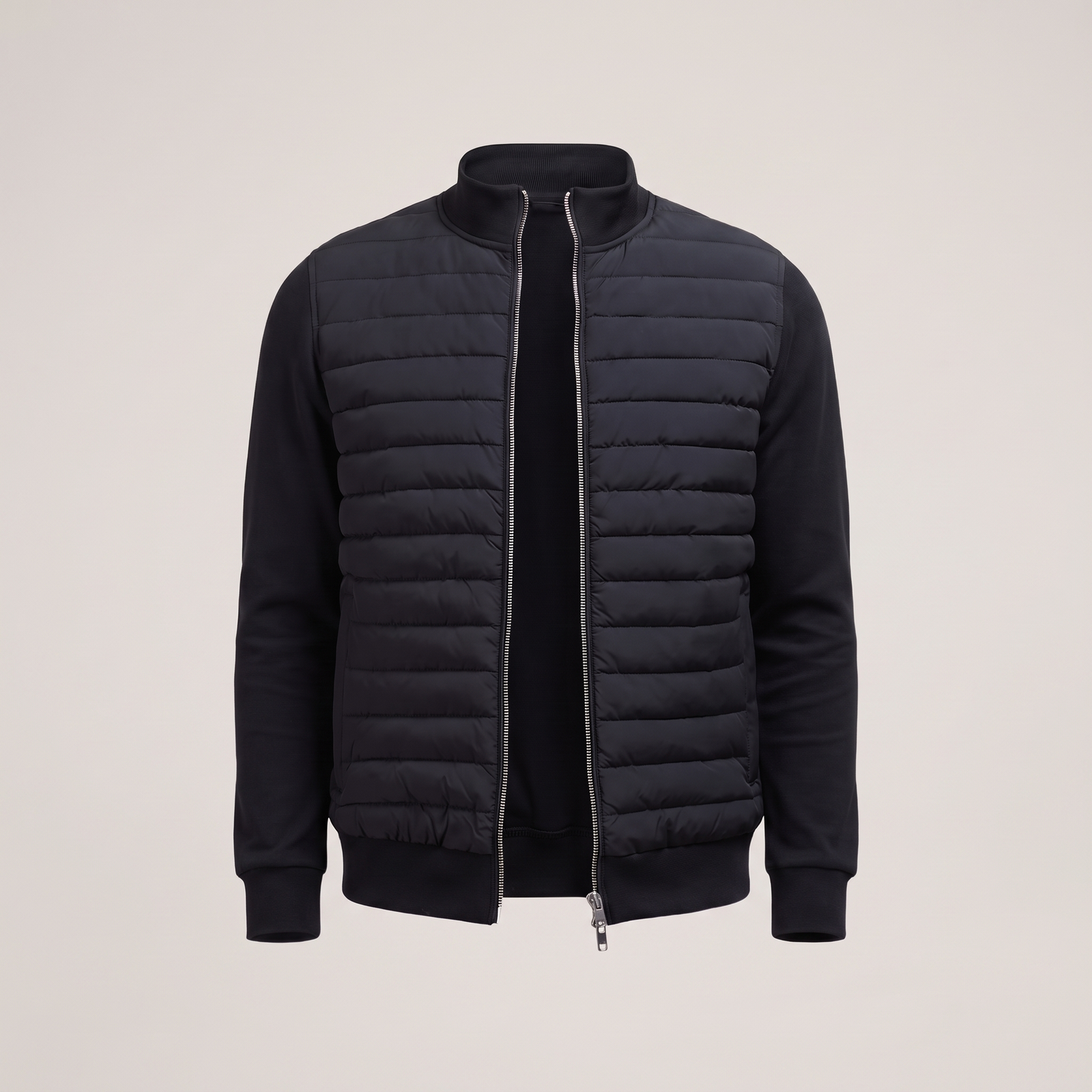 Noah Hybridjacke – Schwarz, Vorderansicht