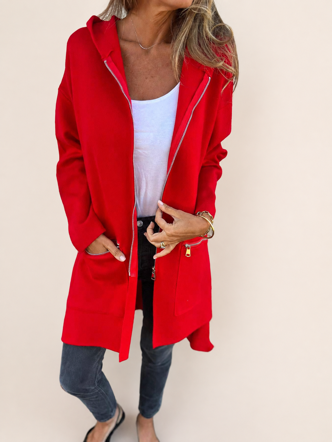 Olivia | Langer Cardigan Cardigan mit Kapuze – uniforme Produktaufnahme