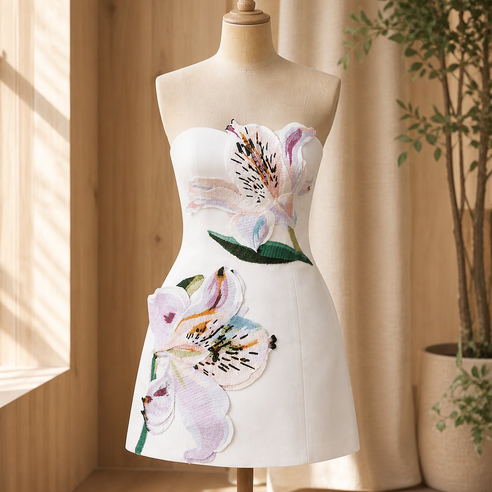 Rochie albă florală Patricia prezentată pe manechin