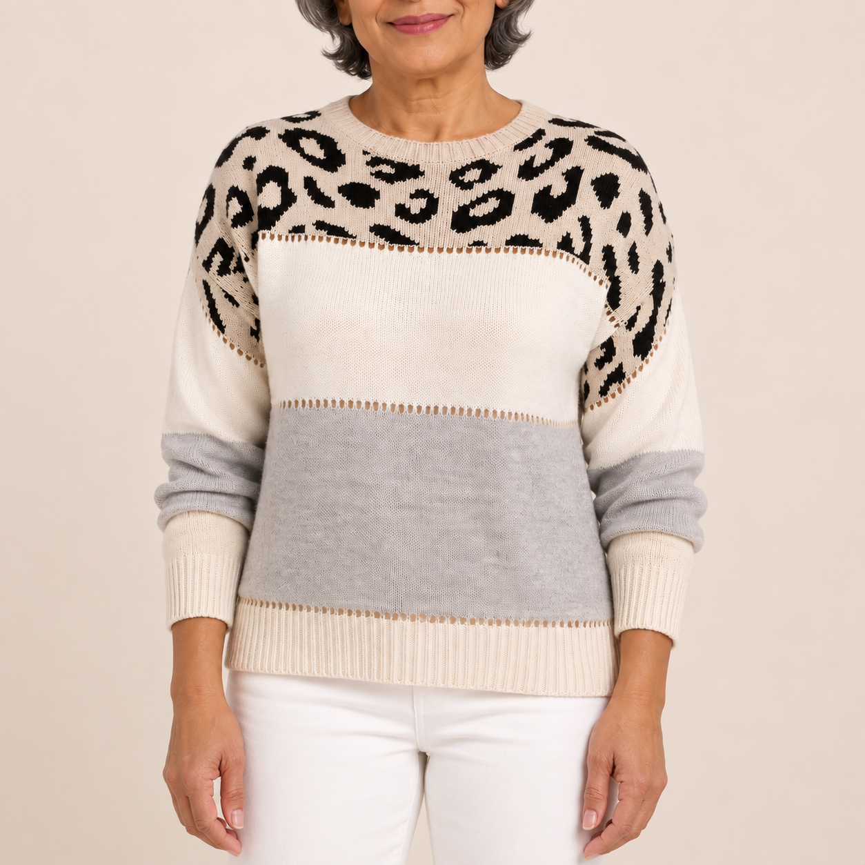 Patricia – Leopullover – Grau – Produktansicht