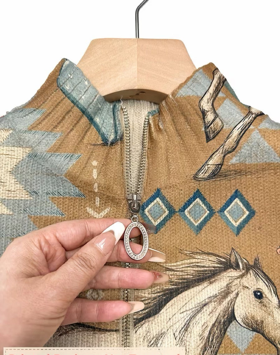 Damen Cardigan mit Southwestern horse und cactus pattern – Bild 3