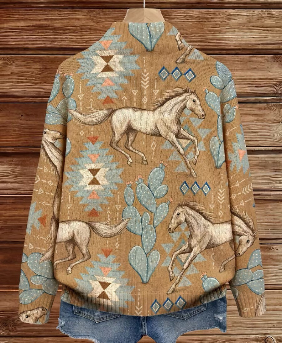 Damen Cardigan mit Southwestern horse und cactus pattern – Bild 5