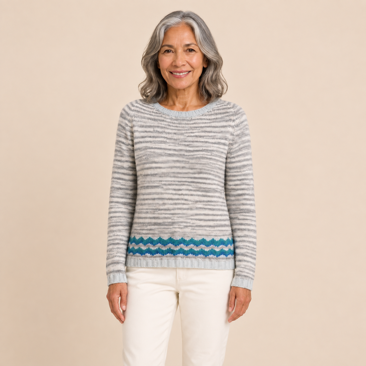 Ramona – Gestreifter Pullover Blau – Vorderansicht