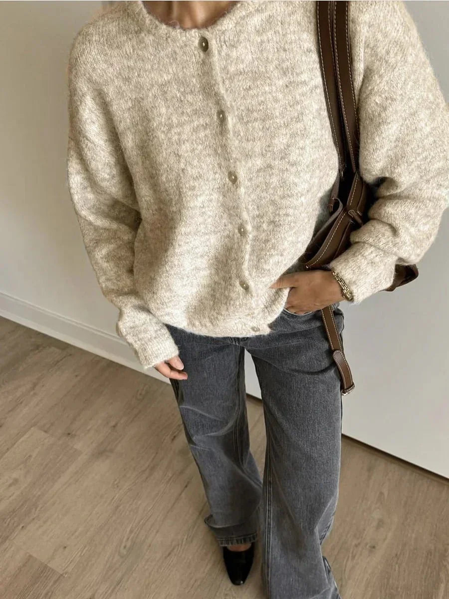 Damen crew-neck Cardigan mit langärmelig und Knöpfe – Bild 6