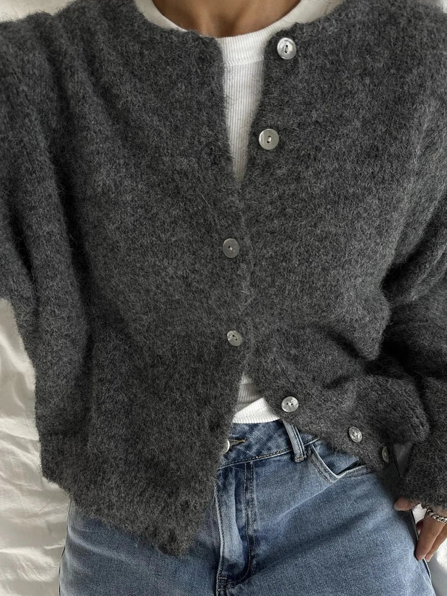 Damen crew-neck Cardigan mit langärmelig und Knöpfe – Bild 4