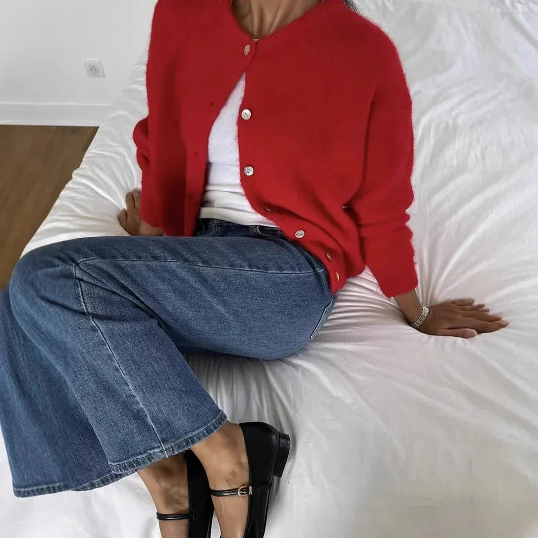 Damen crew-neck Cardigan mit langärmelig und Knöpfe – Bild 5