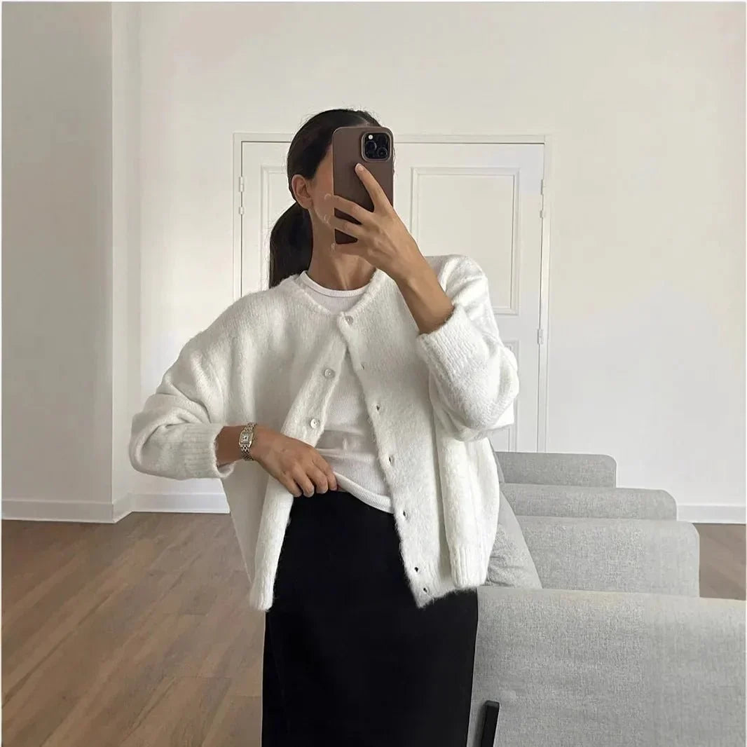 Damen crew-neck Cardigan mit langärmelig und Knöpfe – Bild 3