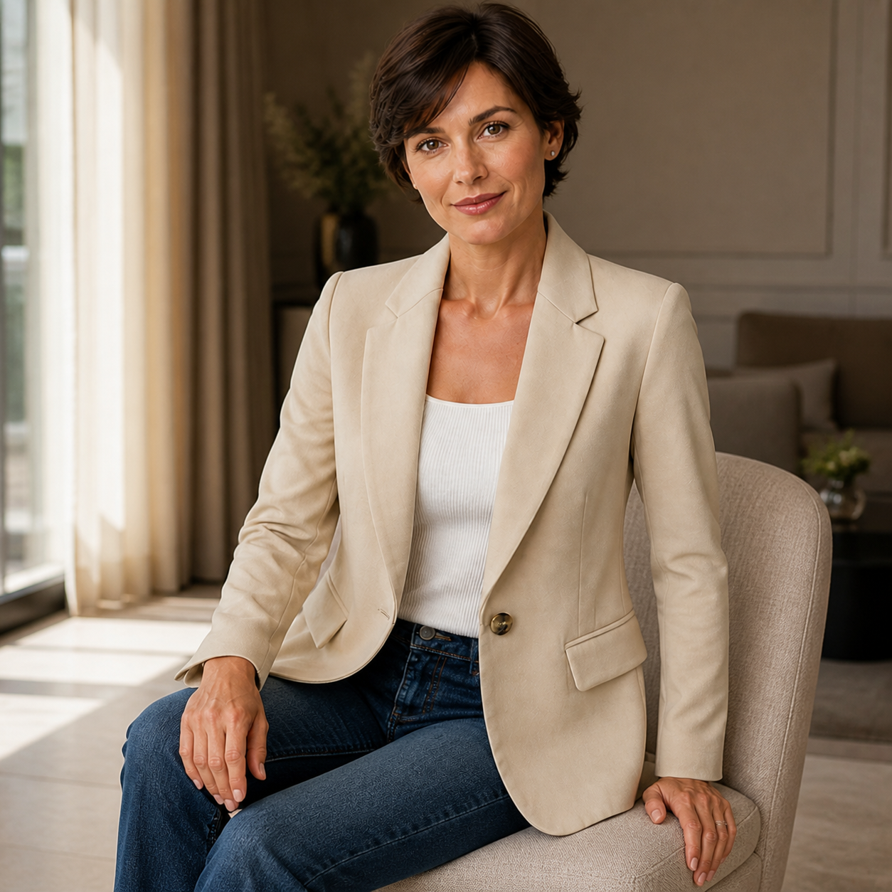 Sacou Sheryl bej – fotografie așezată