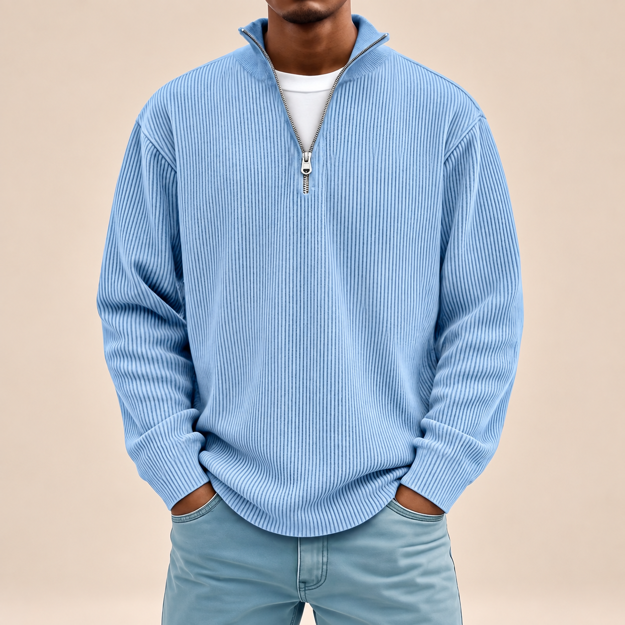 Silviu Pullover – Blau Originalpose