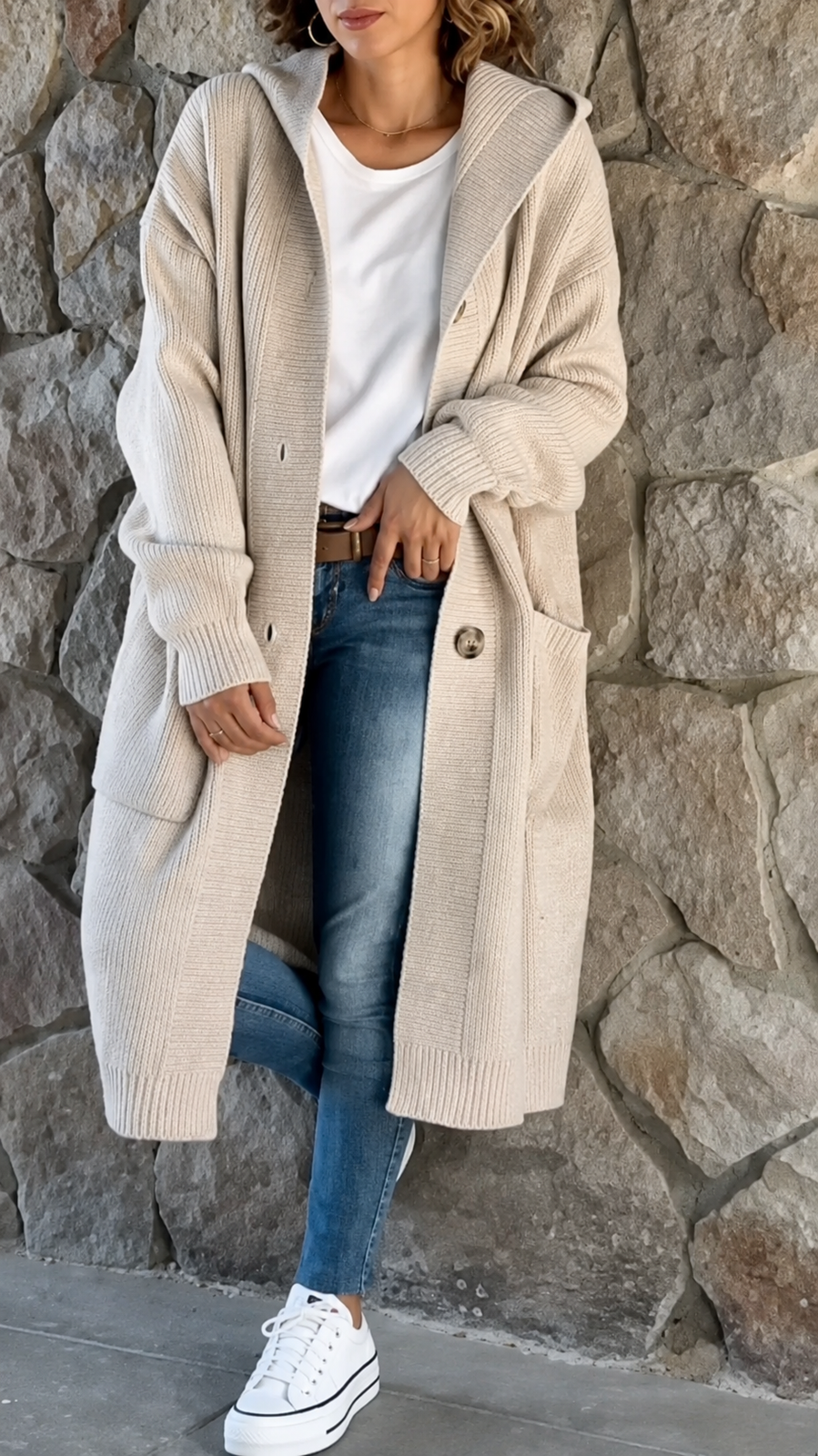 Simone | Cardigan lung cu glugă - imagine 1