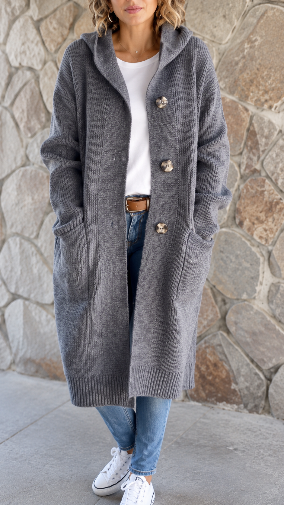 Simone | Cardigan lung cu glugă - imagine 3