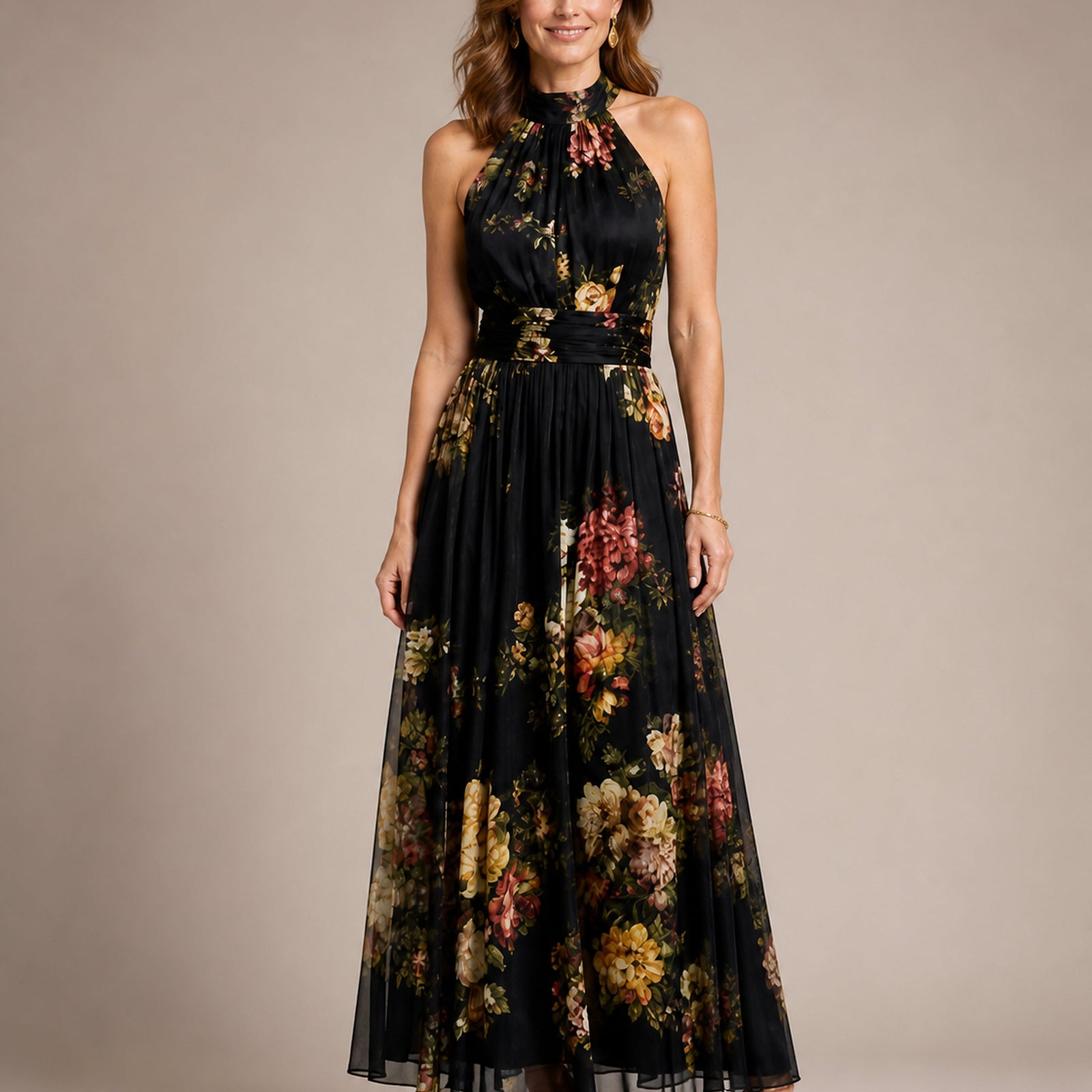 Rochie Sior floral negru – vedere frontală studio