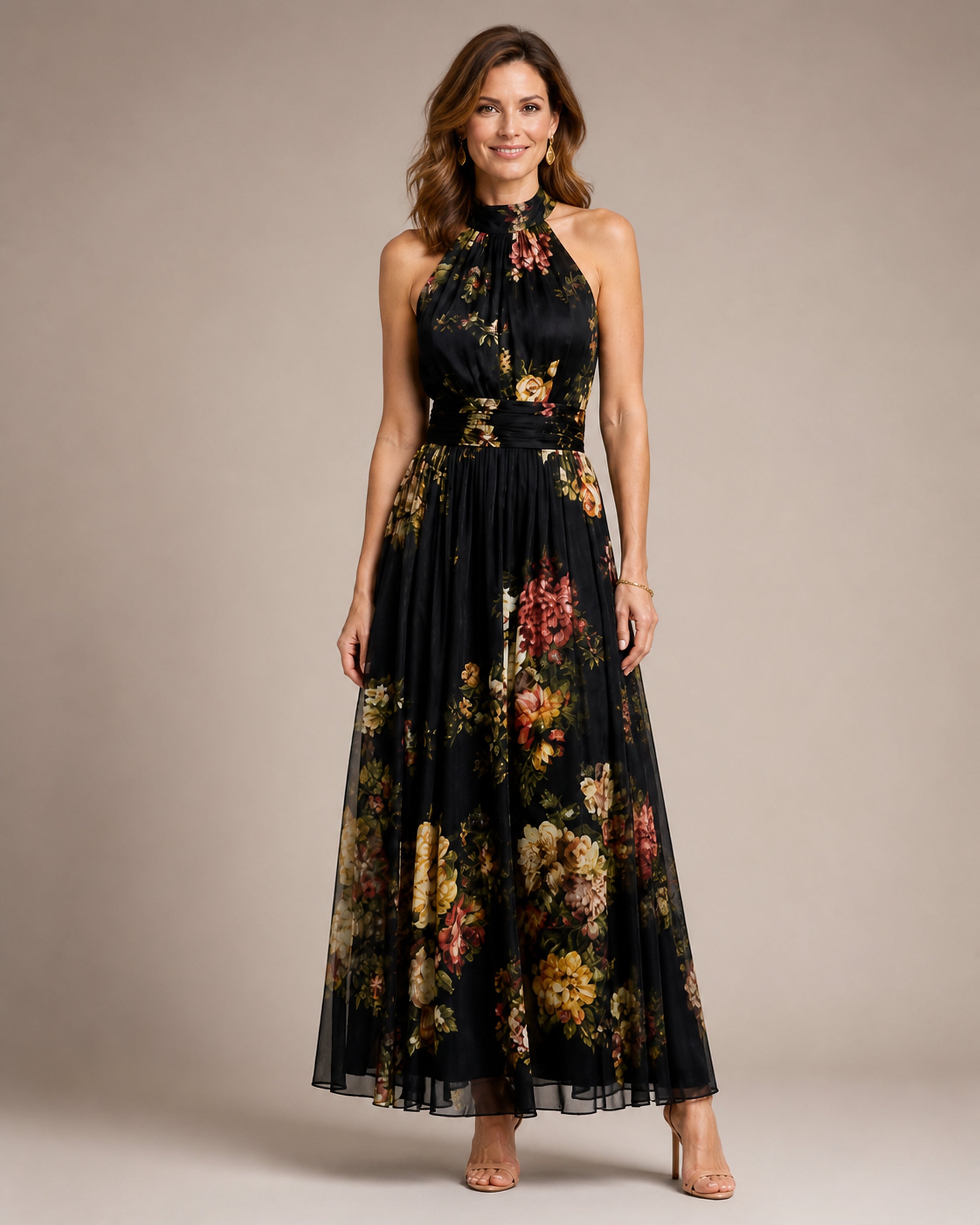 Rochie Sior floral negru – vedere frontală studio