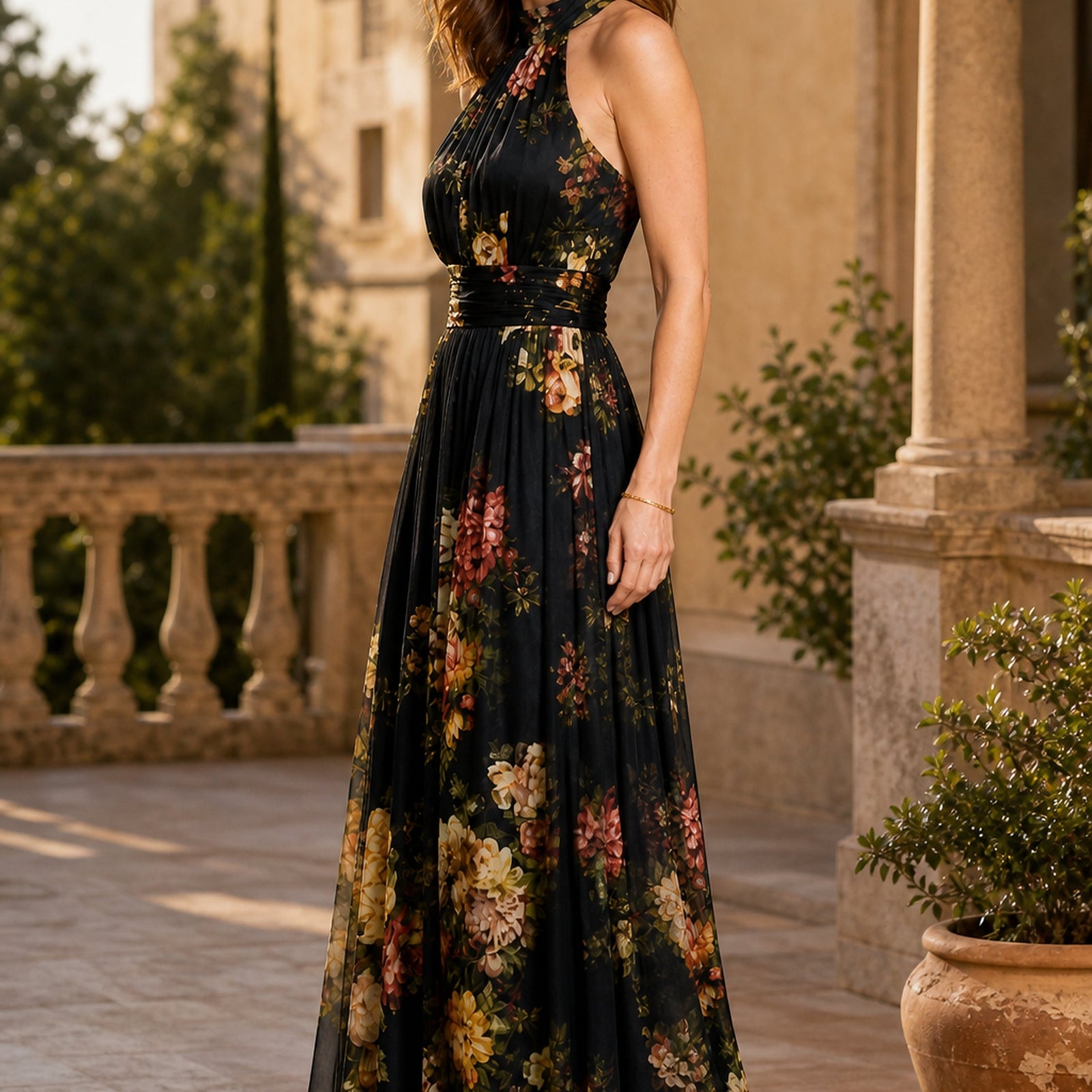 Rochie Sior floral negru – vedere laterală
