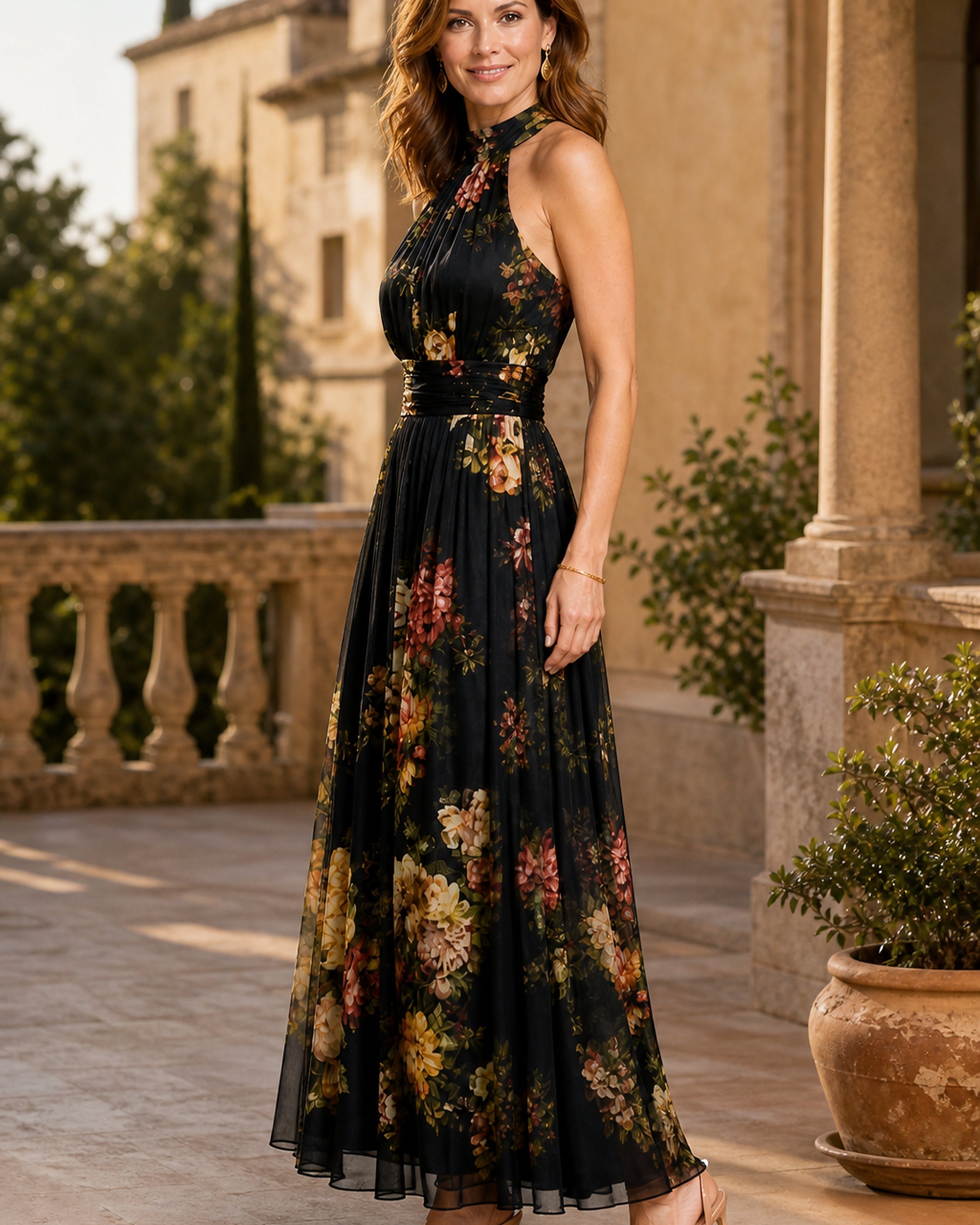 Rochie Sior floral negru – vedere laterală
