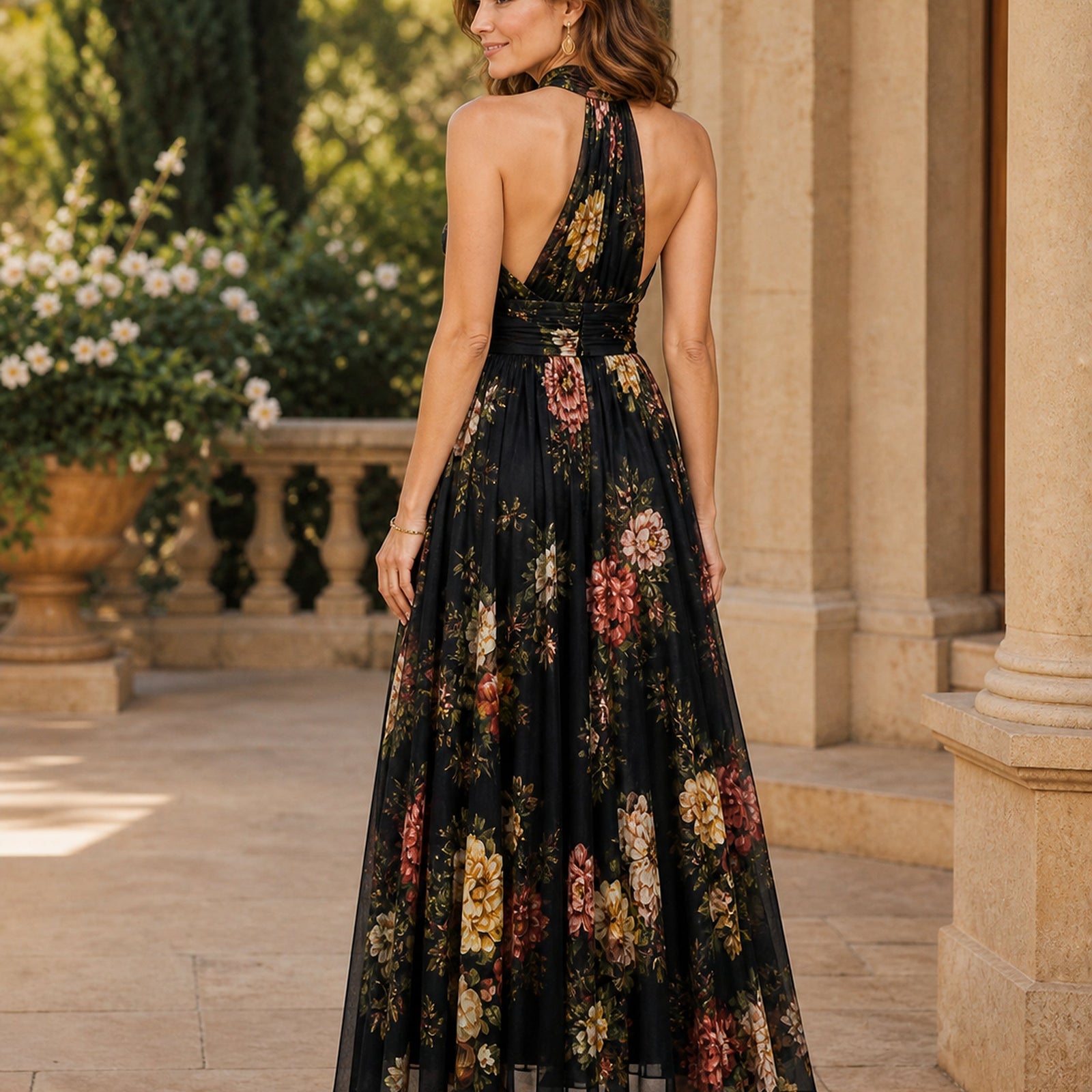Rochie Sior floral negru – vedere din spate