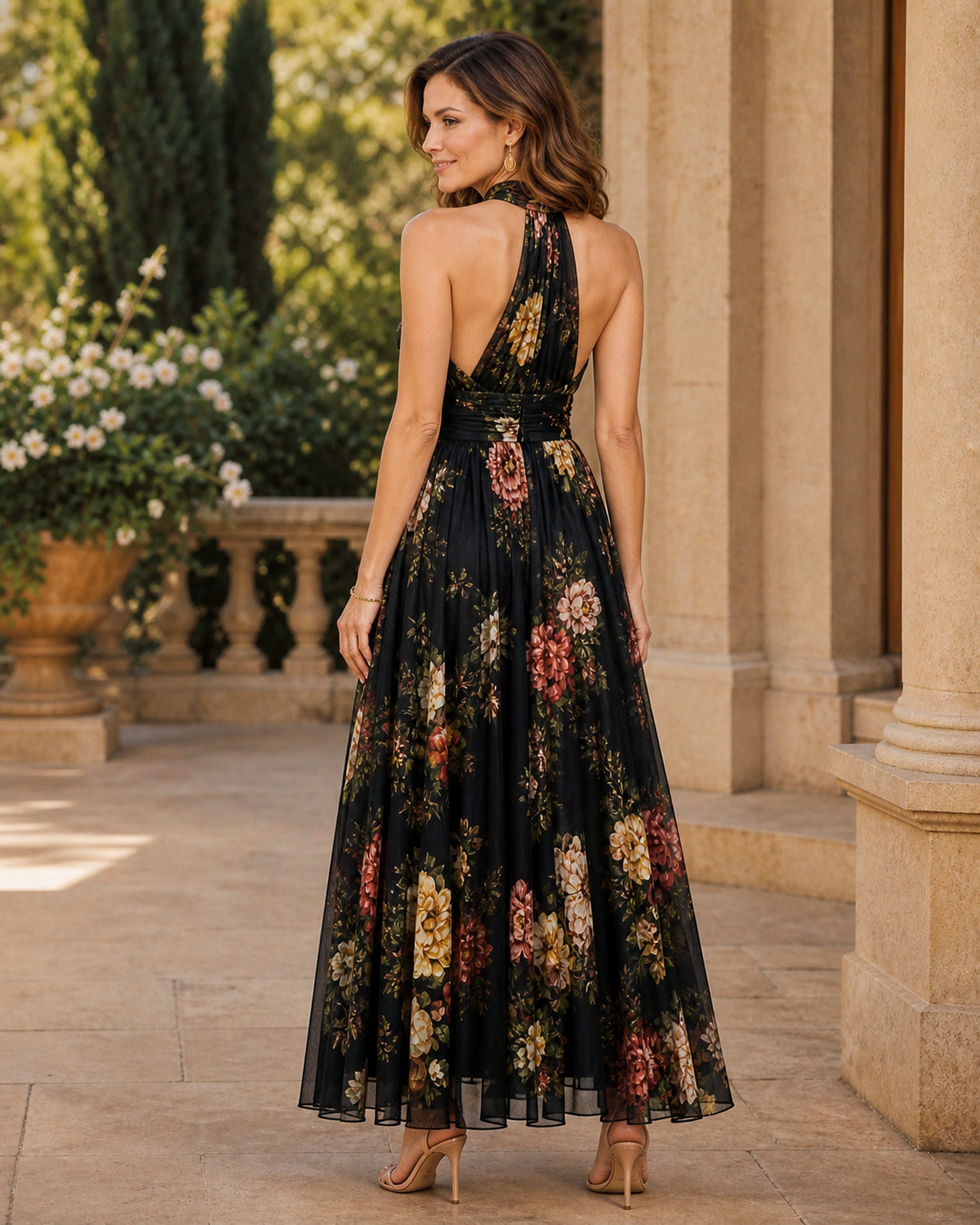 Rochie Sior floral negru – vedere din spate