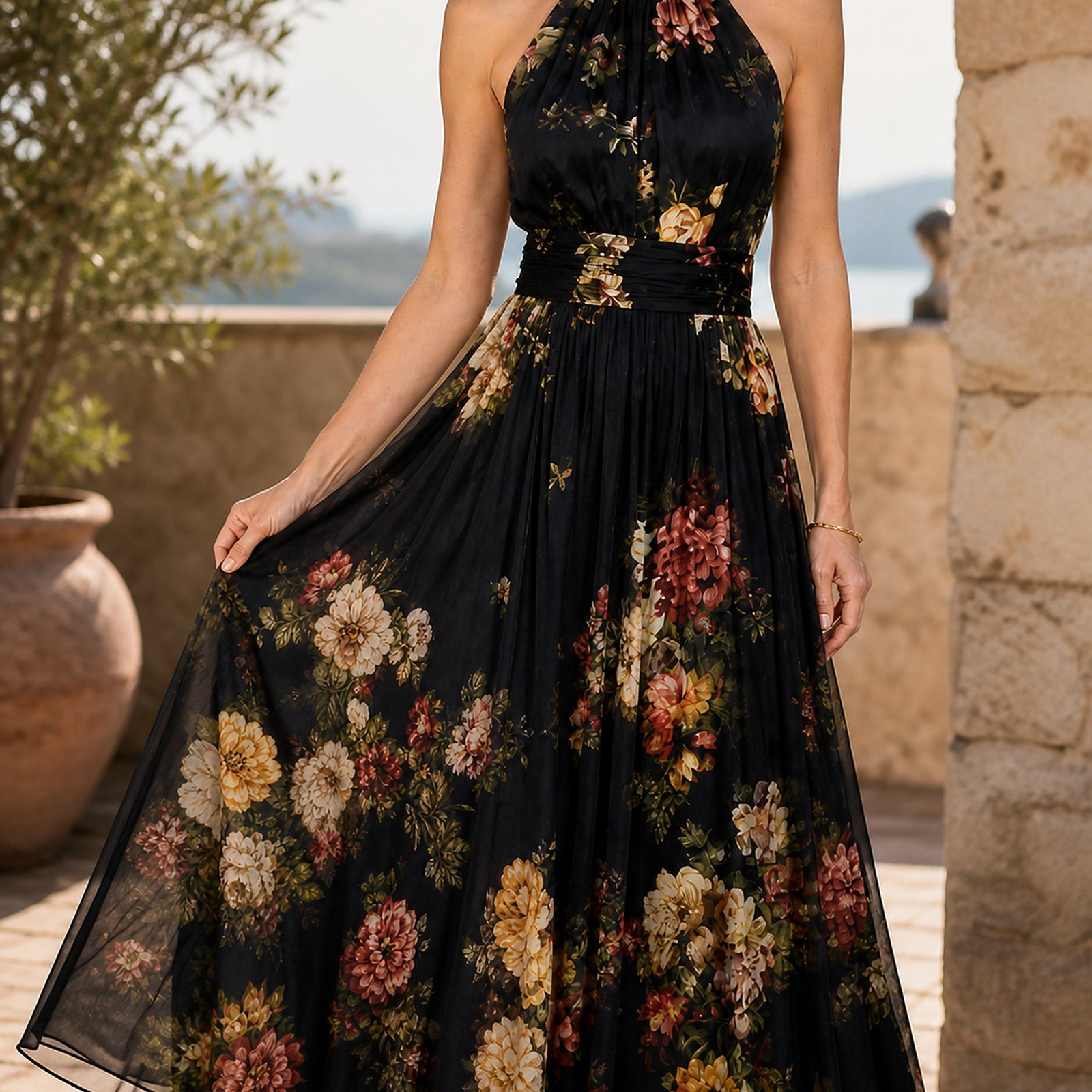 Rochie Sior floral negru – detalii de croială