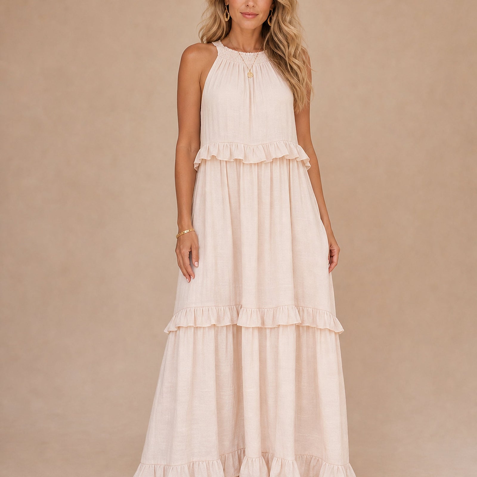 Sorina rochie maxi caise - vedere fata in studio